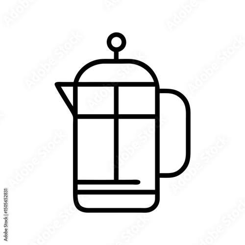 French press coffee pot icon in minimal black line style