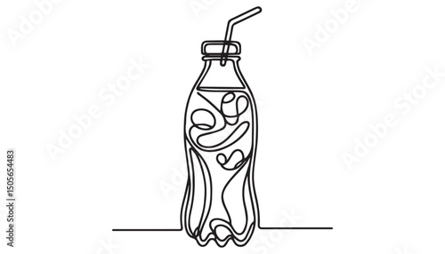 Continuous one single minimal line drawing bottle of soda