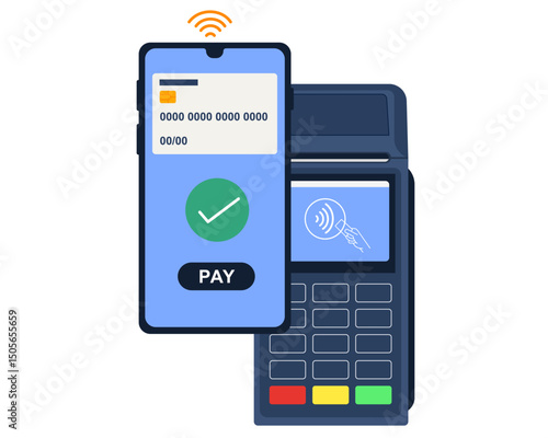 Contactless payment wireless cashless payments with mobile phone digital transaction and NFC technology vector illustration
