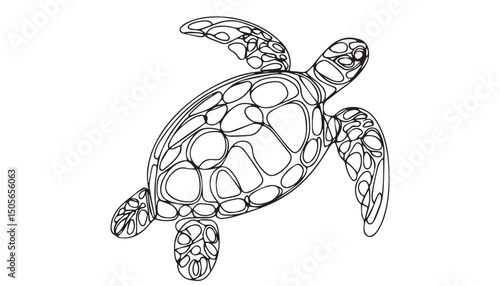 Continuous one single minimal line drawing sea turtle