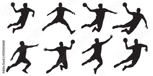 Silhouettes of black vector set Handball Players 