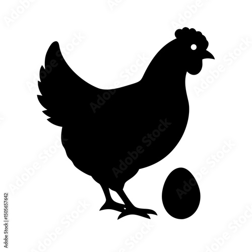 Silhouette hen with egg icon on transparent background for web and graphic design