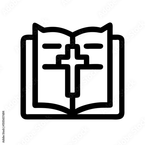 Silhouette holy book with cross icon on transparent background for web and graphic design