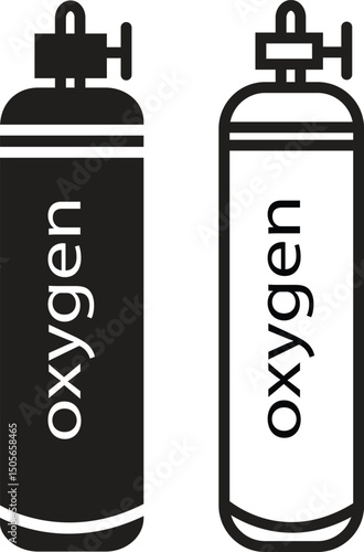 O2 gas cylinder flat, line icon set. Compressed oxygen tank vector. Scuba diver illustration collection. Breathing and Industrial Equipment Symbol. LPG propane bottle container. Canister fuel storage.