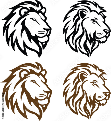 Lion head vectors set. Premium wild animal crest symbols. Lion logos convey strength, power and leadership. It can be used as a logos or brand mark, symbolizing courage and determination.