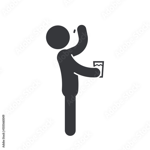 Isolated pictogram of a person taking medicine and holding a glass of water, symbolizing health and wellness icon.