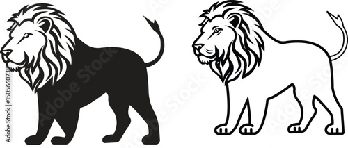Lion vector set black flat, line styles. Premium wild animal crest symbol. Lion logos convey strength, power and leadership. Can be used as a logo or brand mark, symbolizing courage and determination.