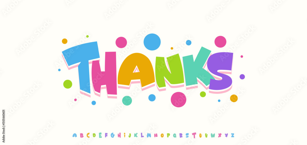 Thanks subscribers, fun colorful cartoon text. Playful cheerful typography for birthday card, kids design, headline. Vector illustration Thanks subscribers, fun colorful cartoon text. Playful cheerful typography for birthday card, kids design, headline. Vector illustration