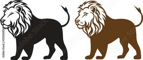 Lion vector set black, brown flat style. Premium wild animal crest symbol. Lion logos convey strength, power and leadership. Can be used as a logo or brand mark, symbolizing courage and determination.