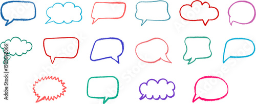 Speech Bubble Dialogue Box Cartoon Comic Crayon Chalk Drawing Vector Set