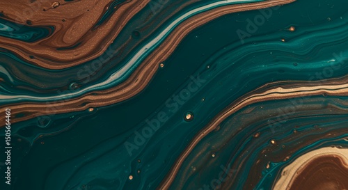 Fluid Art Abstract Painting with Swirling Green and Brown Colors