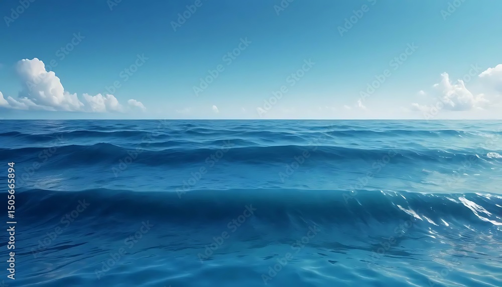 Fototapeta premium Tranquil blue sky with fluffy white clouds meets a serene celestial orb in a dreamy illustration.