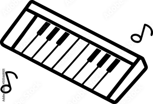 Keyboard With Music Note Line Art Vector Illustration