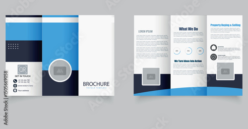 Blue Trifold Brochure Template . Corporate Business Design Ideal for business, marketing, and corporate branding purposes