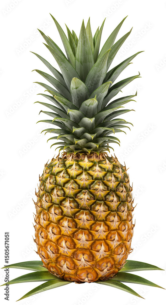 Isolated Pineapple Photo with Green Leaves and Water Drops on Transparent Background Isolated Pineapple Photo with Green Leaves and Water Drops on Transparent Background