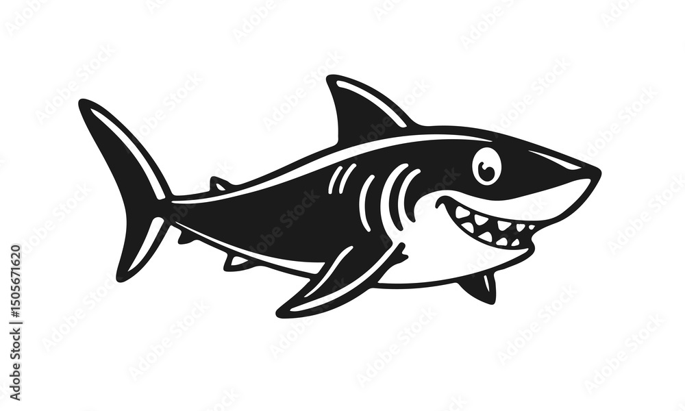 Naklejka premium Aggressive shark illustration, cartoon predator, ocean animal design, dangerous sea creature 