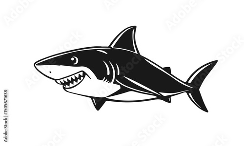 Aggressive shark illustration, cartoon predator, ocean animal design, dangerous sea creature	