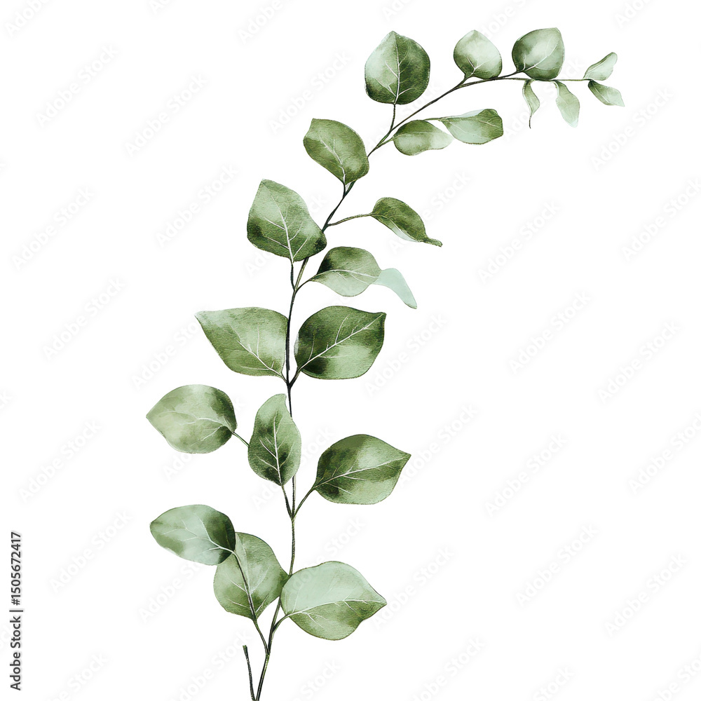 Obraz premium Green leaf branch, Fresh green leaves branch macro, isolated on transparent background