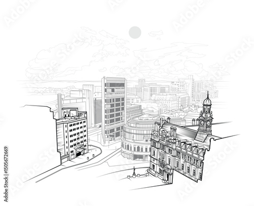 Vector illustration of City Square, Leeds in West Yorkshire, England.