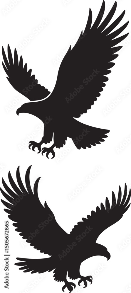 Obraz premium Dynamic Eagle Silhouette Vector Set - Black