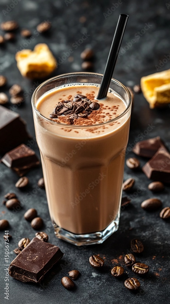 Indulge in the rich, creamy delight of this iced mocha drink topped with chocolate shavings, surrounded by coffee beans and dark chocolate pieces, perfect for any occasion. Indulge in the rich, creamy delight of this iced mocha drink topped with chocolate shavings, surrounded by coffee beans and dark chocolate pieces, perfect for any occasion.