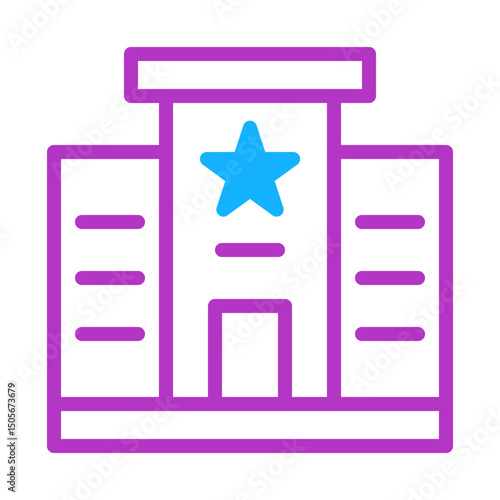 Stylized representation of a theatrical venue building adorned with a star