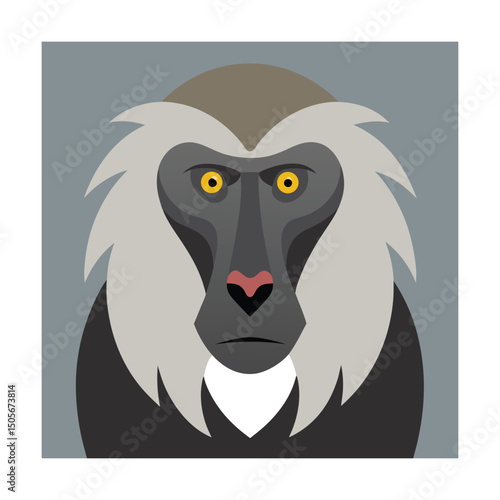 Flat vector illustration of a male lion tailed macaque portrait with bold geometric shapes