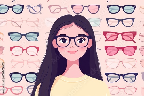 Woman trying on glasses in optics store