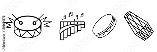 Traditional percussion and wind musical instrument icon set vector illustration for culture sound celebration music rhythm design art template.