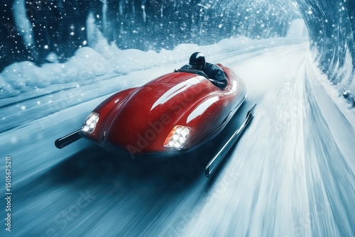 Winter bobsled race through snowy landscape