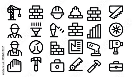  Construction Tools and Worker Icons – Building Industry Symbol Set