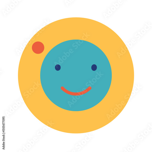 Simple and cheerful graphic design of a smiling face with a yellow and blue palette