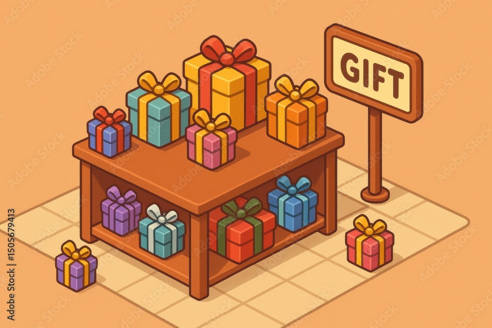Fototapeta premium Colorful Gift Display in a Festive Store With Numerous Wrapped Presents in Various Sizes and Colors