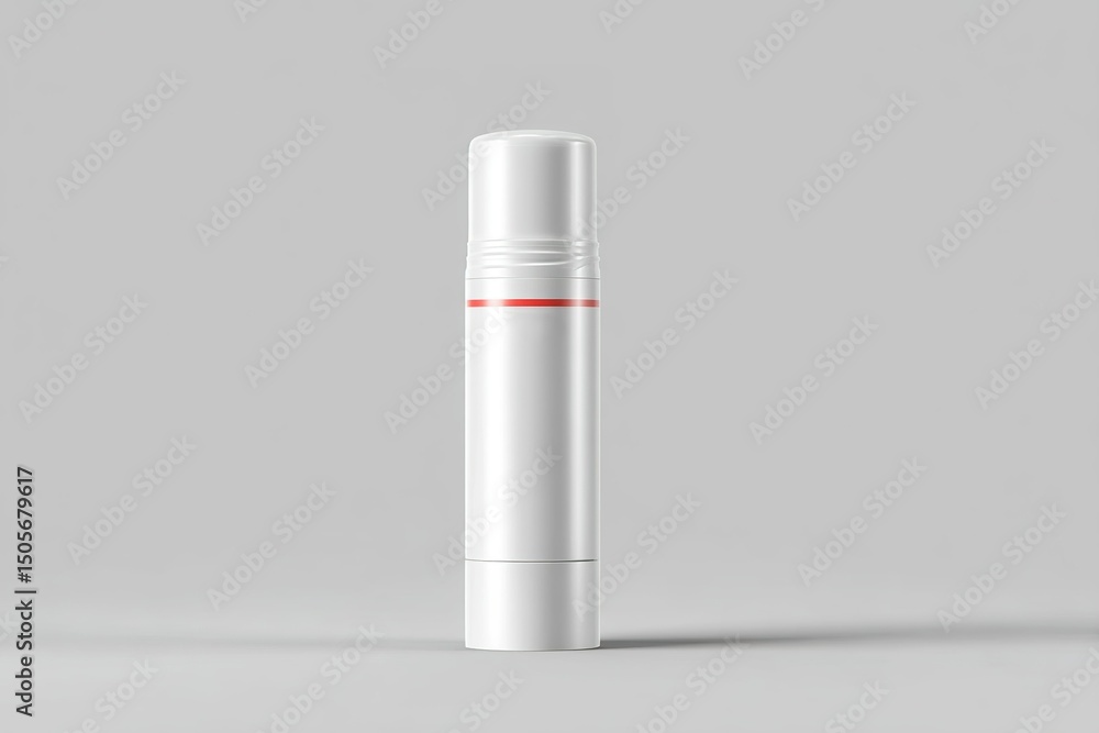 White cylindrical container designed for holding cosmetic products with a minimalist style in a neutral background setting White cylindrical container designed for holding cosmetic products with a minimalist style in a neutral background setting