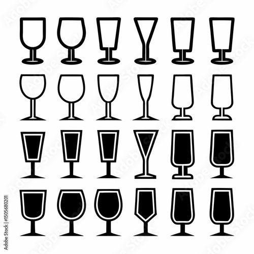 Minimalist Vector Drink Glasses Icon Set.