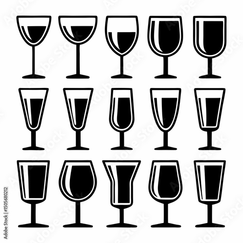 Minimalist Vector Drink Glasses Icon Set.