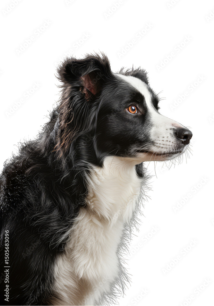Fototapeta premium Isolated Portrait of a Black and White Border Collie Dog on Transparent