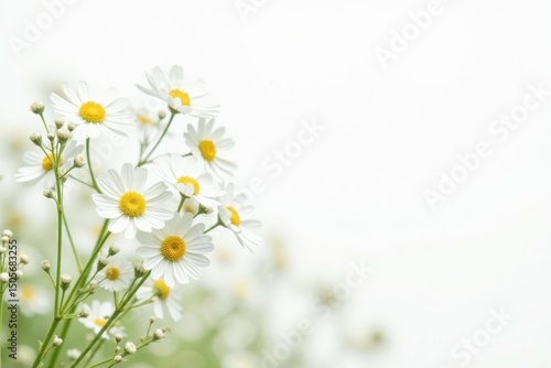 Delicate white wildflowers on pure white background, petal, plant