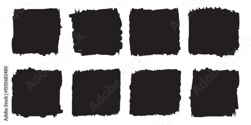 Set of rectangular grunge brush template. Set of rectrangle shape brush strokes. Painted rectangles and long strokes. Black brush stroke isolated on background. vector illustration.