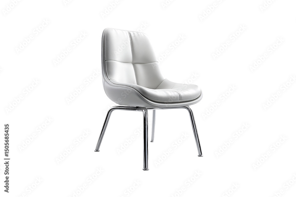 White leather swivel chair with quilted back, chrome four-leg base, modern office or dining furniture, isolated on a transparent background White leather swivel chair with quilted back, chrome four-leg base, modern office or dining furniture, isolated on a transparent background