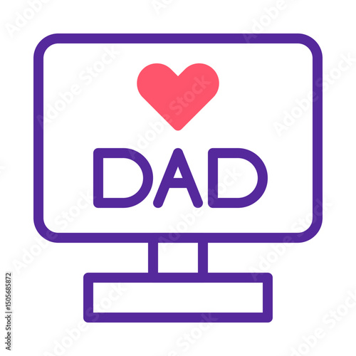 Modern icon representing fatherhood featuring a stylized computer display with a heart