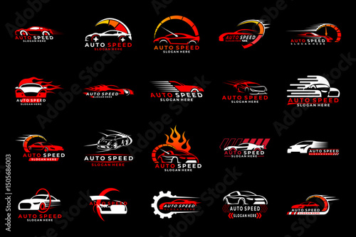 Set of speed car logo design vector template. Fast car logo collections