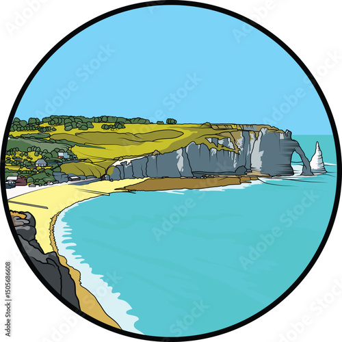 Vector illustration of the coastline of Normandy, France