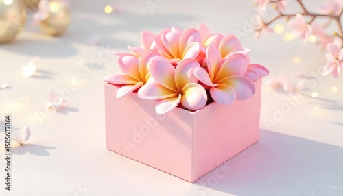 Elegant Coral Plumeria and Hydrangea Bouquet in a Minimalist Vase