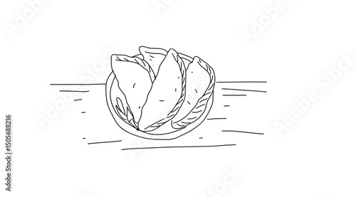 some pastels on a plate in hand-drawn illustration style monoline style