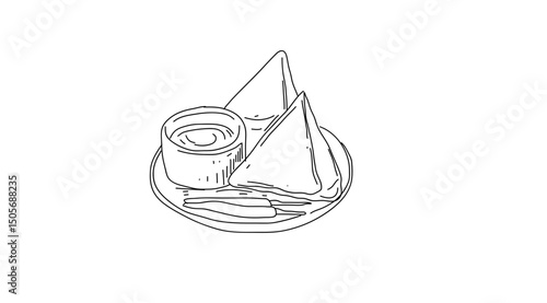 Vada Pav to Pakoras on a plate in hand-drawn illustration monoline art style