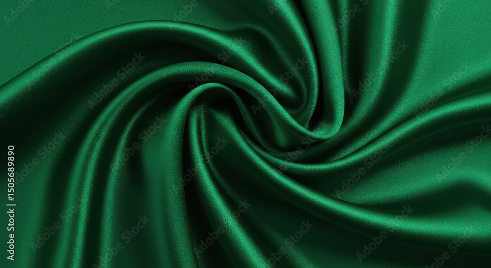 Fototapeta premium Luxurious emerald green silk fabric with a smooth, elegant drape, showcasing a rich texture and vibrant color, perfect for backgrounds, fashion, and decorative designs