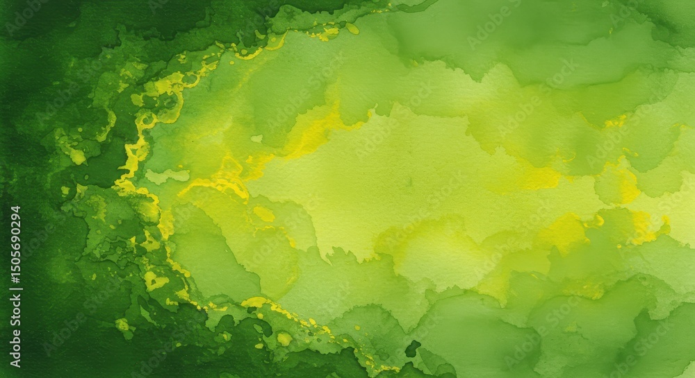 Obraz premium Abstract watercolor painting with shades of green and yellow, creating a vibrant and artistic background texture for various design applications