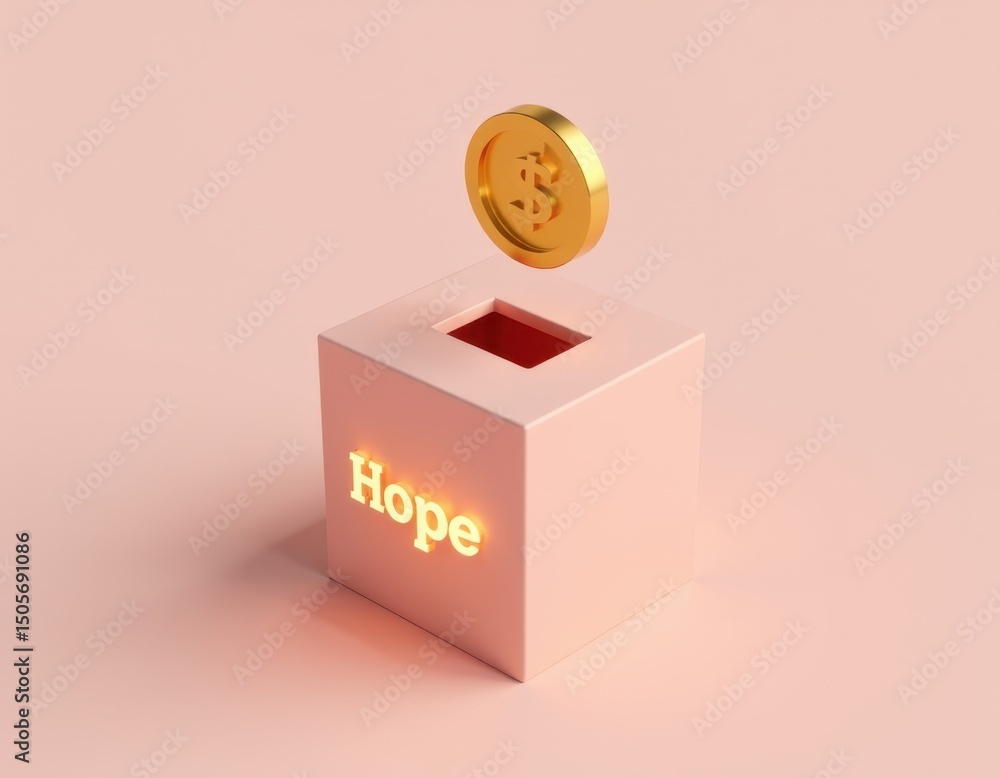 Obraz premium Donation Box with Hope and Gold Coin - Charity, Giving, Hope Concept