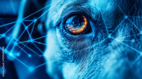 Cybernetic exploration enhanced canine vision digital landscape art futuristic close-up technology focus